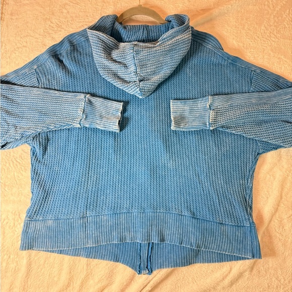 Acid Wash Cotton Waffle Hooded Zip-Up Jacket - Picture 2 of 10